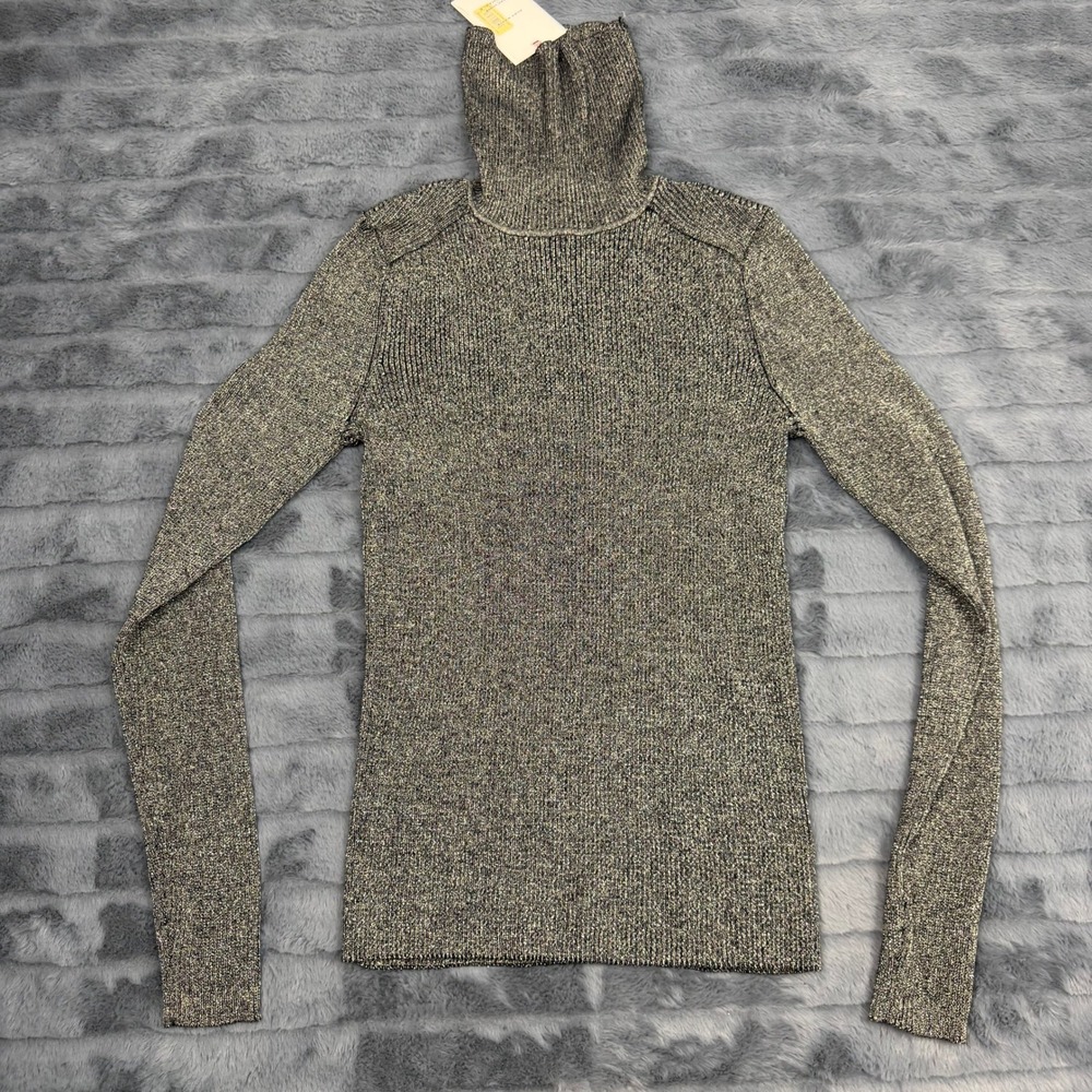 Alex Marie Ingrid Turtleneck Sweater Black Gold Metallic Ribbed Knit 9210M514 S